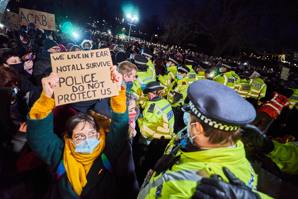 Protesterende vrouwen in het park Clapham Common. Foto Shutterstock