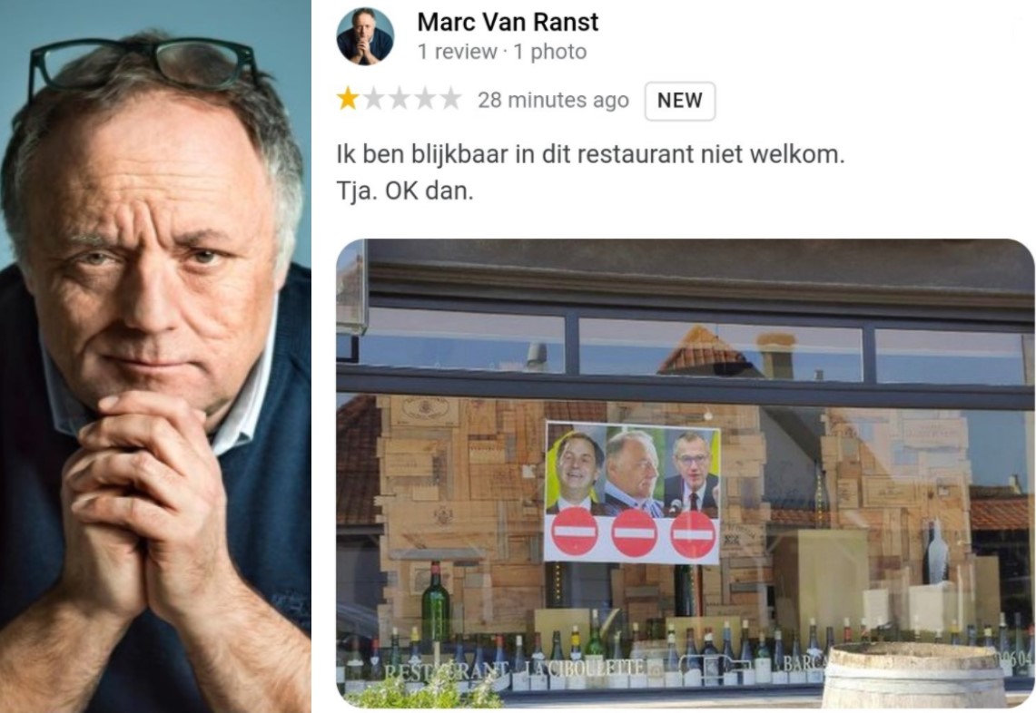 Van Ranst reageert geïrriteerd en schrijft negatieve review op Google na restaurantverbod in Knokke