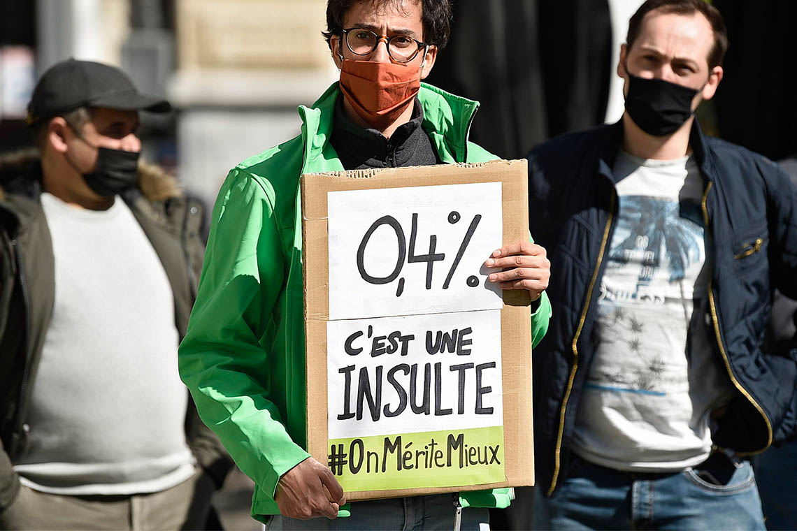 De vakbonden zijn niet blij met 0,4%. Foto Photonews. © Didier Lebrun/Photo News - 10917977-014