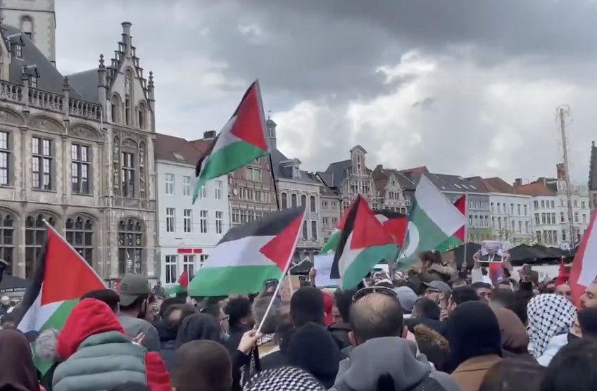 Betoging Palestijnen in Gent. Foto Twitter.