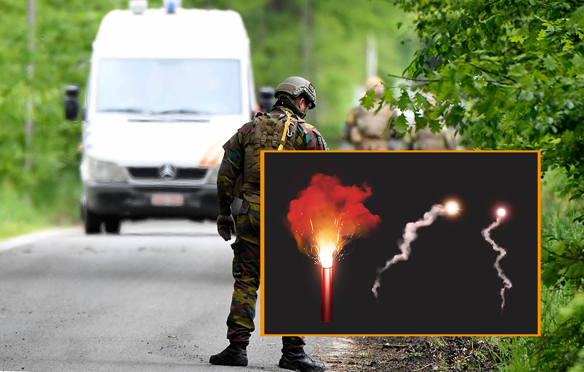Een flare (ingezet) en een foto van de zoektocht (Photonews: © Bert Van Den Broucke/Photo News - 10926941-034)