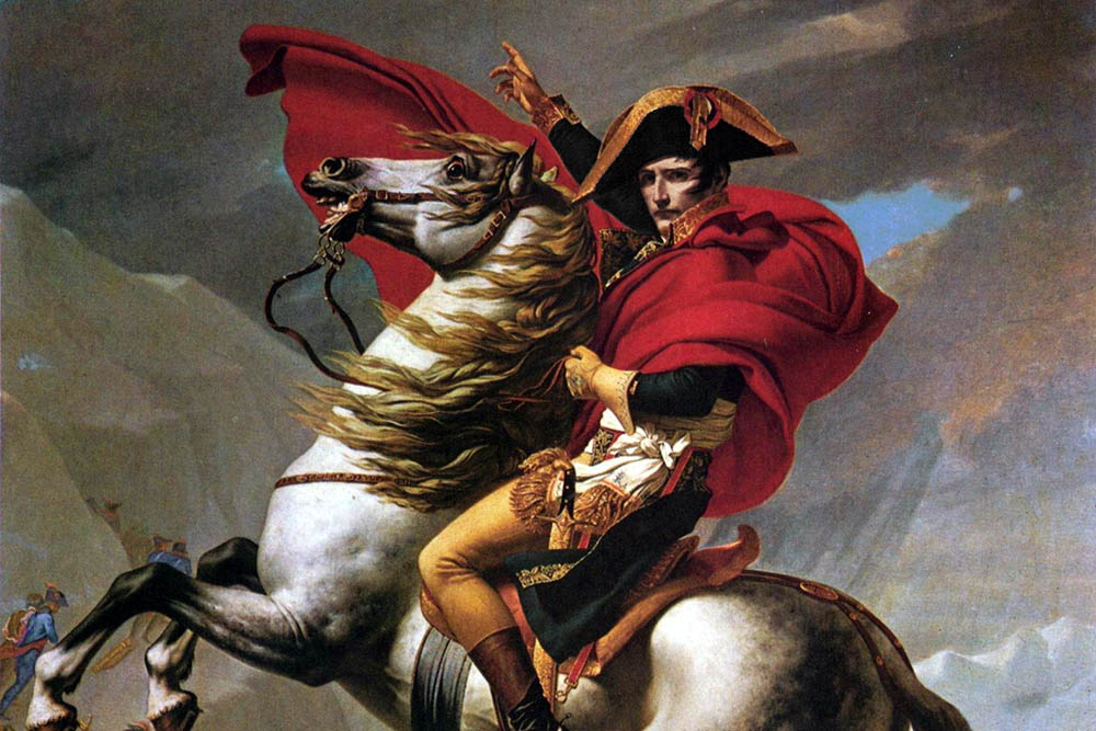 Napoleon Bonaparte steekt de Alpen over, door Jacques-Louis David (Wikimedia)