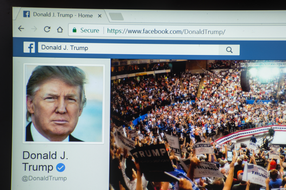 De officiële Facebookpagina van Donald Trump. Foto Shutterstock