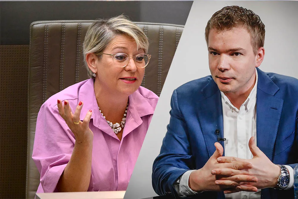 Katia Segers (Vooruit) en Klaas Slootmans (VB)