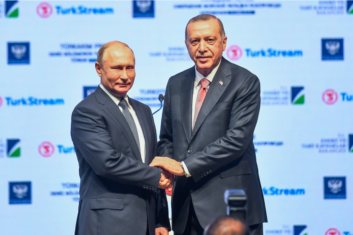 De Russische president Vladimir Poetin met de Turkse president Recep Tayyip Erdogan - Afbeelding: Shutterstock