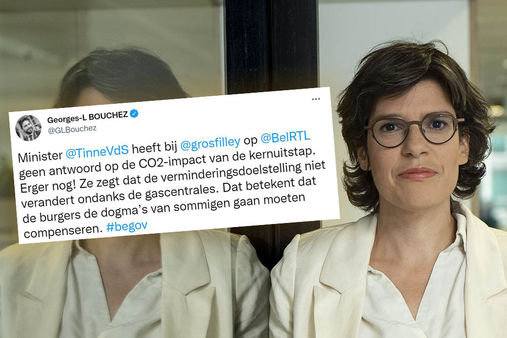 Tinne Van der Straeten & tweet Georges-Louis Bouchez (Photonews & Twitter)