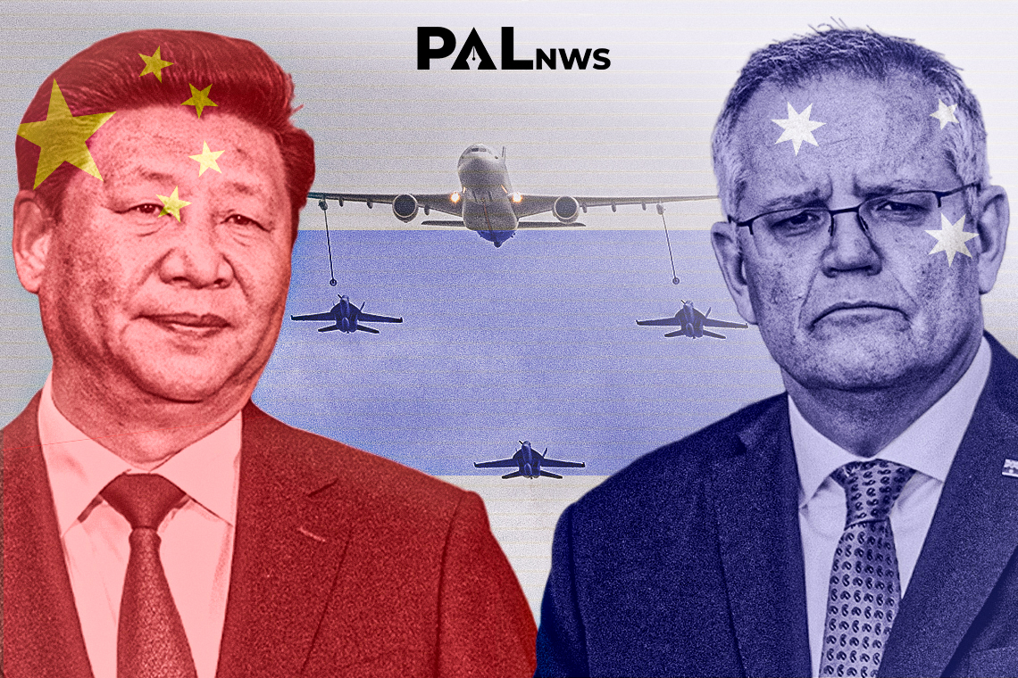 Chinese president Xi Jinping en Australische premier Scott Morrison. PAL NWS Illustratie/ Foto's Shutterstock