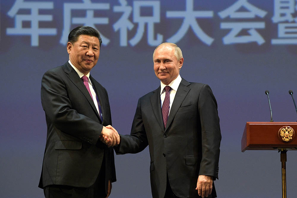 De Chinese president Xi Jinping en de Russische president Vladimir Poetin (Wikimedia)