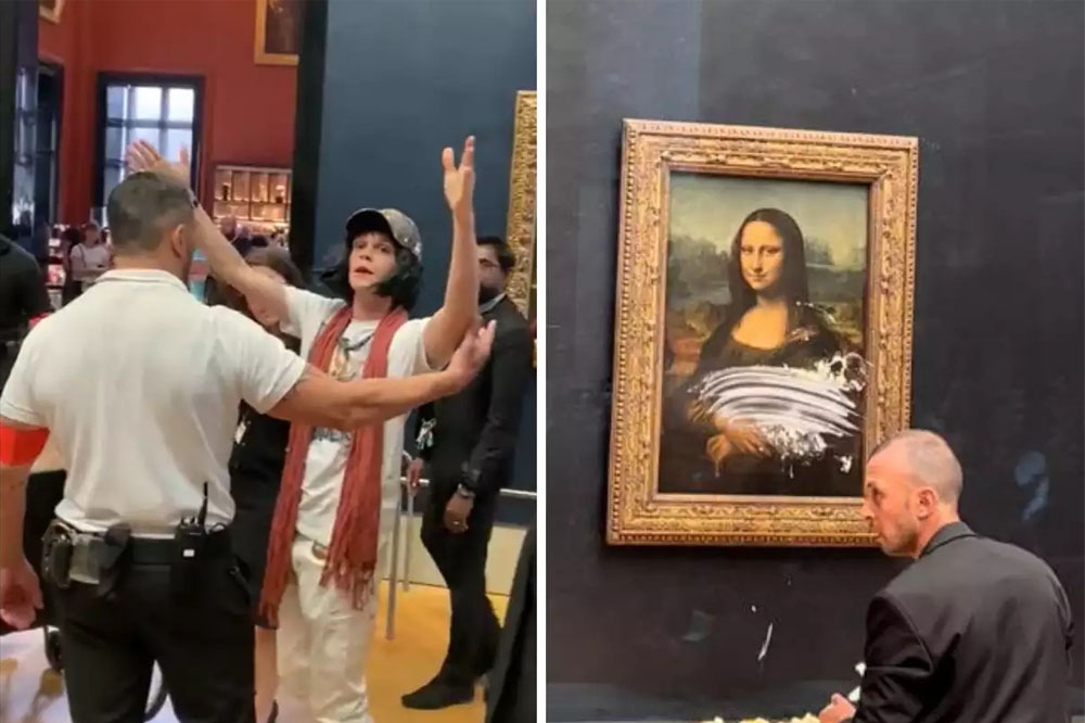 Klimaat-extremist vandaliseert Mona Lisa in het Louvre