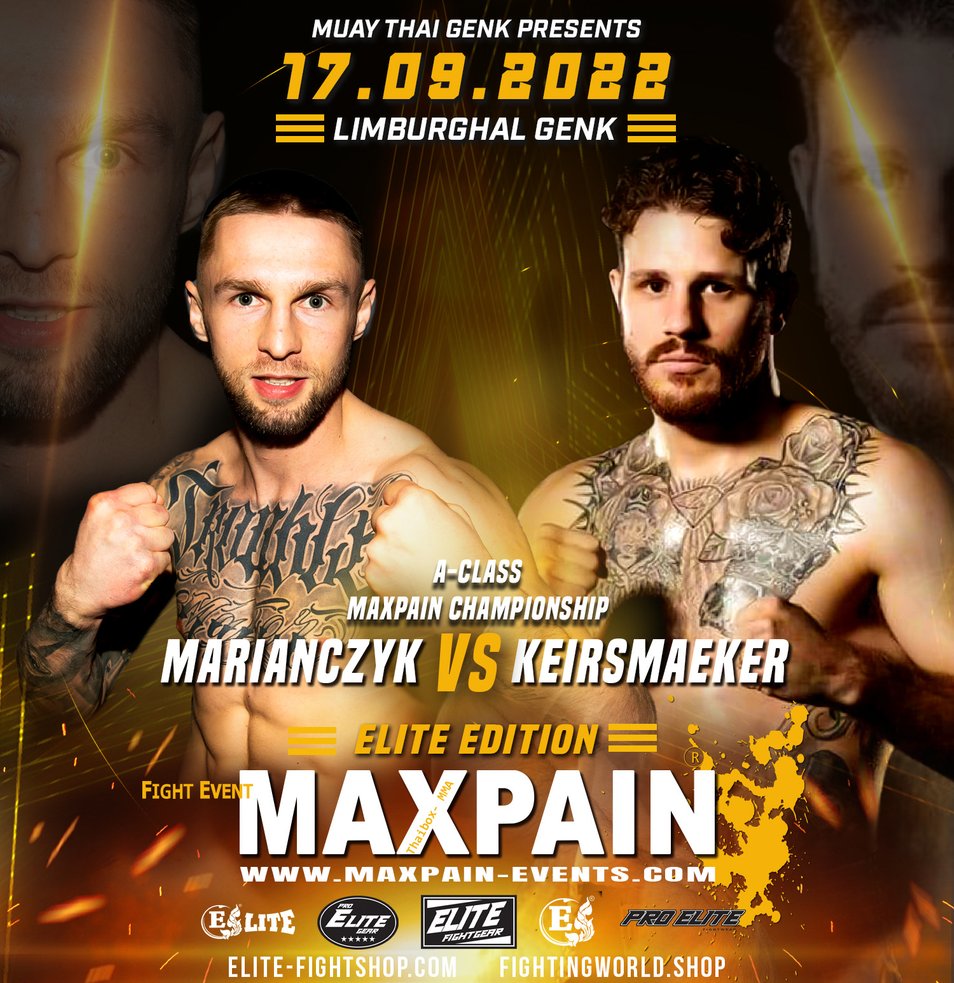 Knappe affiche voor Muay-Thai Genk met Max Pain - elite edition