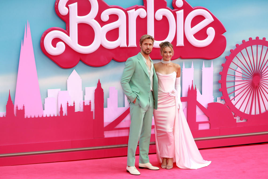 Ryan Gosling en Margot Robbie tijdens de Europese première van 'Barbie'. Foto Shutterstock