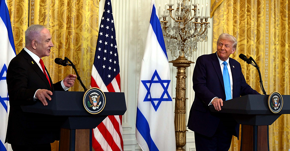 Netanyahu en Trump tijdens een persmoment. Photonews