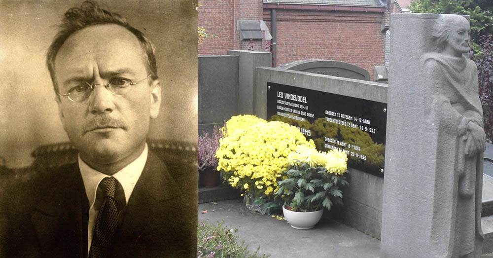 Leo Vindevogel met naast zich zijn graf in Sint-Amandsberg (Wikipedia)