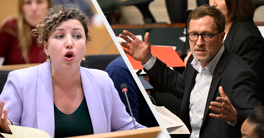 Terwijl Sarah Schlitz (Ecolo) vooral opvalt met inhoudsloze, vulgaire tirades, weegt de PS van Magnette wel op de debatten over het begrotingsakkoord van Arizona (Photonews)