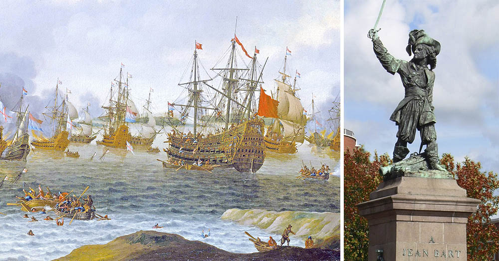 Tocht naar Chatham, tableau van Pieter Cornelisz van Soest en standbeeld Jan Baert in Duinkerke