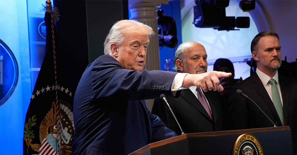 Donald Trump hield een persconferentie naar aanleiding van de handelstarieven (Photonews)