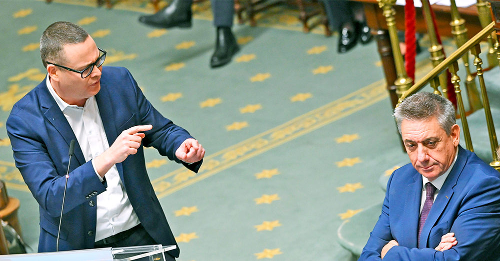 In de Kamer kwam het tot een aanvaring tussen Raoul Hedebouw en Jan Jambon (Photonews)