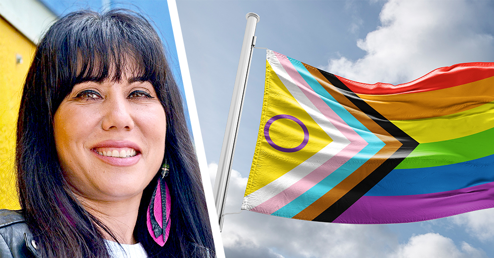 Leah Gazan gebruikt het acroniem MMIWG2SLGBTQQIA+ bloedserieus (Wikimedia en Shutterstock)