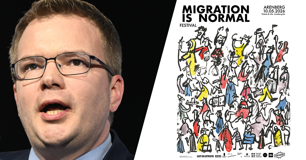 Klaas Slootmans hekelt de samenwerking van VRT met het Migration is Normal-festival (Photonews - Arenberg)