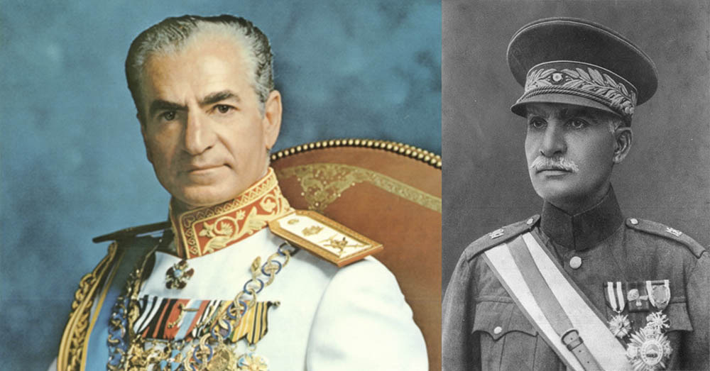 Mohammed Reza Pahlavi volgde zijn vader (r) in 1941 op als Sjah van Iran