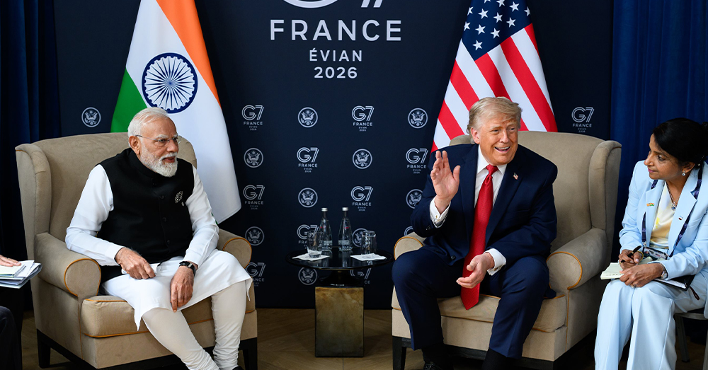 Donald Trump en Modi tijdens de G7-top (Photonews)