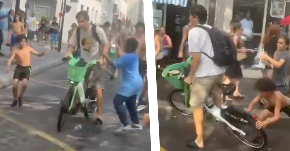 Een man wordt belaagd op zijn fiets in Parijs. Foto: X