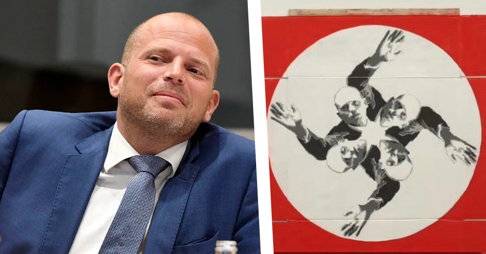 Theo Francken werd afgebeeld op het "kunstwerk". Foto: Belga