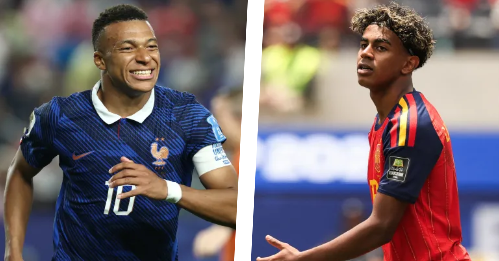 Kylian Mbappé en Lamine Yamal. Foto: Belga