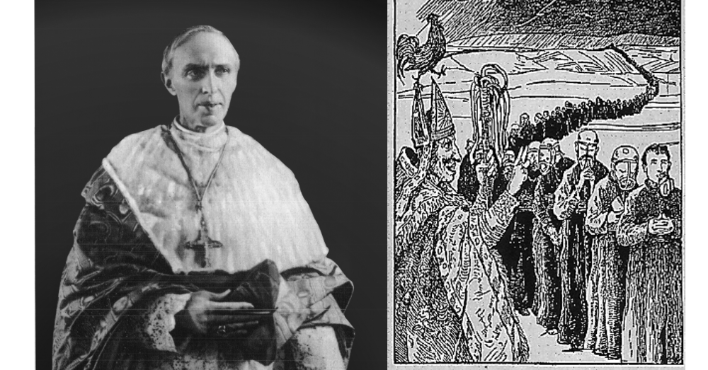 Spotprent waarin Mercier Vlaams priesters onderdrukt. Foto: Wikimedia Commons