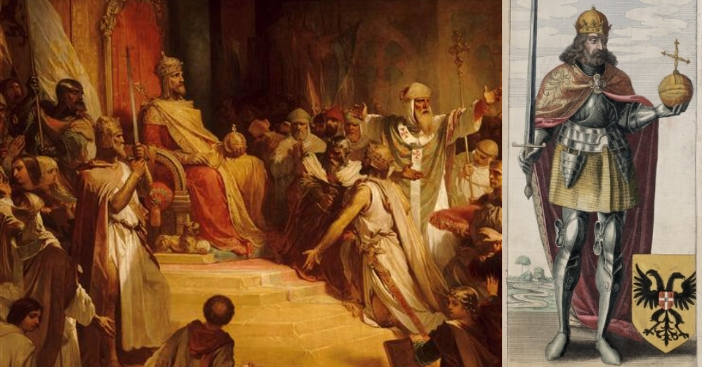 De benoeming van Boudewijn tot keizer - schilderij van Louis Gallait