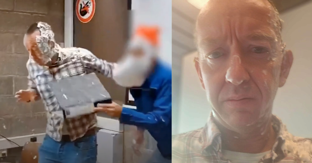 Damien Ernst kreeg taarten in zijn gezicht (Facebook)